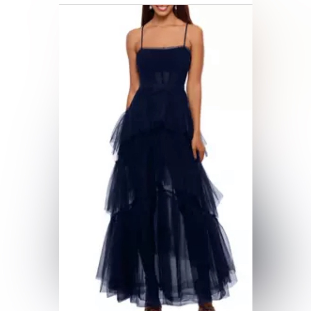 Betsy and Adam women’s corset chiffon layer trim gown